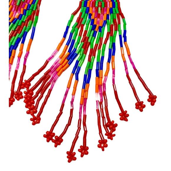 LESSisRARE Native American Indian Beaded Extra Long Fringe Tassel Earrings NEW - Picture 5 of 5
